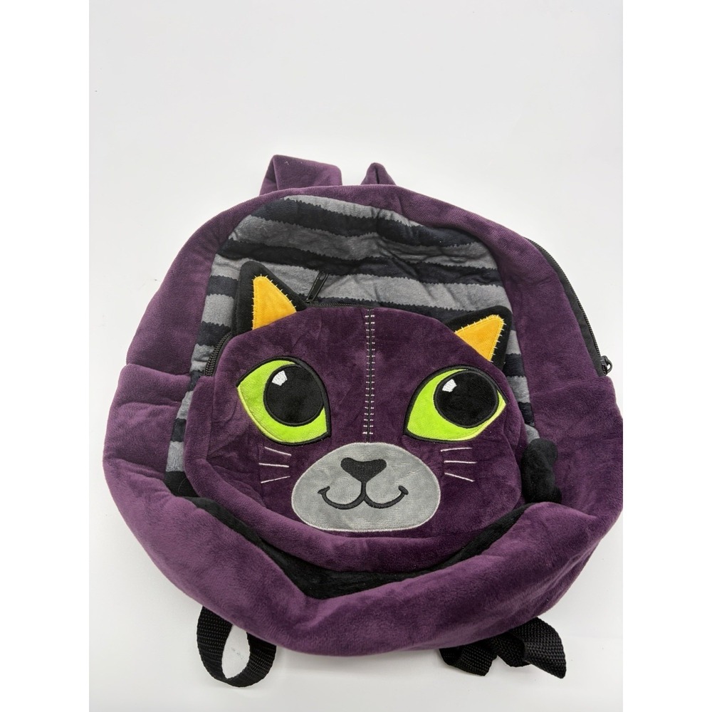 Kitty Plush‎ Backpack Purple Striped Small 2 Compartments Zipper Soft Adjustable